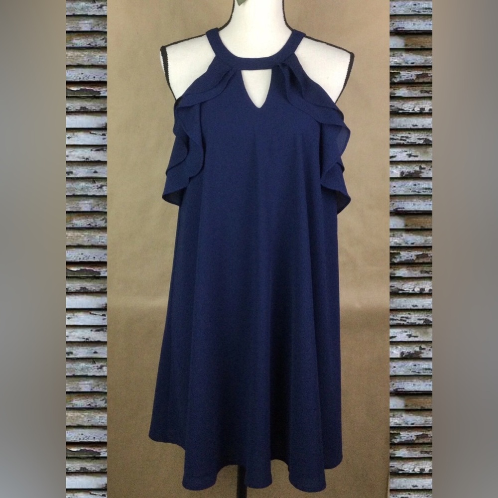 Elegant Navy Cold Shoulder Dress